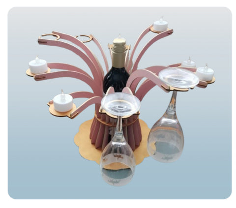 MDF wine bottle, glasses and tealight holder