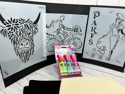 Bright fabric paint and stencils kit