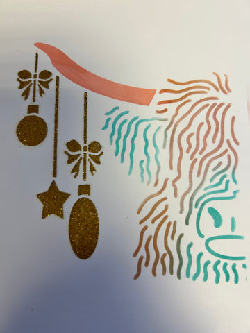 Highland Cow Christmas Bauble stencil