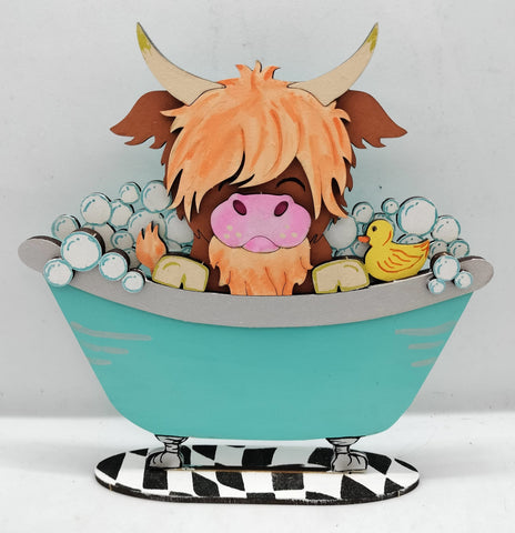 MDF Highland Cow In Bathtub Freestanding