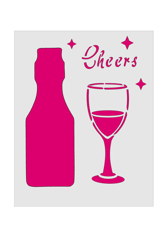Cheers Wine Bottle Treat Cup Stencil