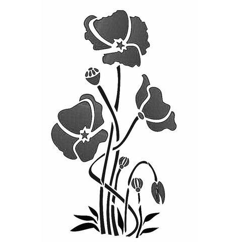 Poppy Flowers Stencil - Trio of poppies - Mylar stencil by Glitzcraft