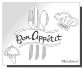 Bon Appetit  Stencil with cutlery. A great stencil for use in restaurants and kitchens.