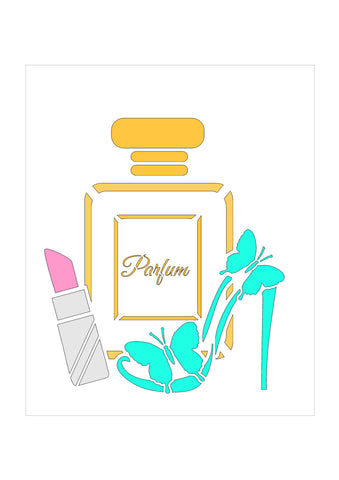 Perfume Bottle stencil with lipstick and shoe