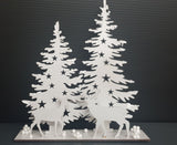 MDF Christmas Deer scene ready to decorate for your craft project - this one is decorated in white and silver glitter paste.