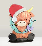 MDF highland cow with wreath decoration