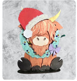 MDF highland cow with wreath decoration