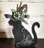 MDF Halloween cat with floral hat
