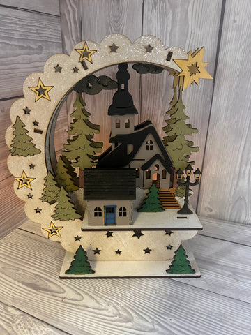 MDF layered church scene