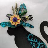 MDF Halloween cat with floral hat