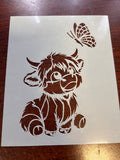 Highland Cow sitting with Butterfly