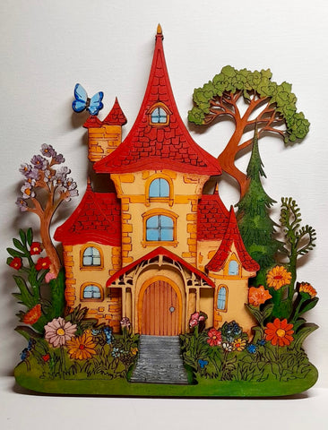 MDF engraved layered fairy house