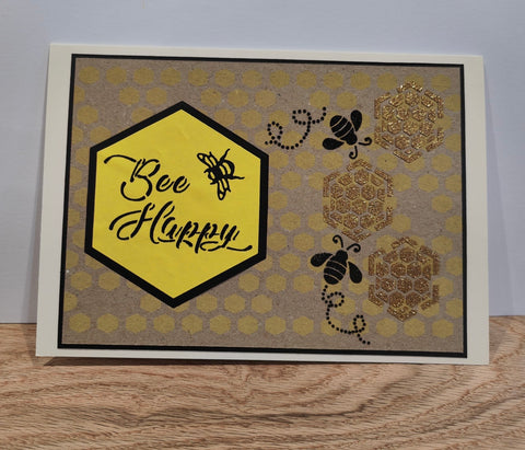 BEE HAPPY honeycomb and bee stencil