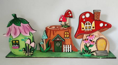 Set of 3 stunning mini fairy toadstool houses