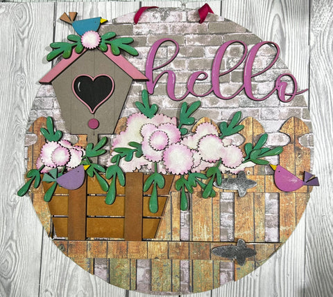 Large hello floral birdhouse plaque