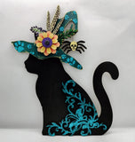MDF Halloween cat with floral hat
