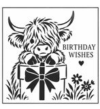 Highland Cow Birthday Wishes with gift box