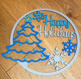 MDF Christmas wreath kits, highland cow, merry Christmas tree and happy holidays tree