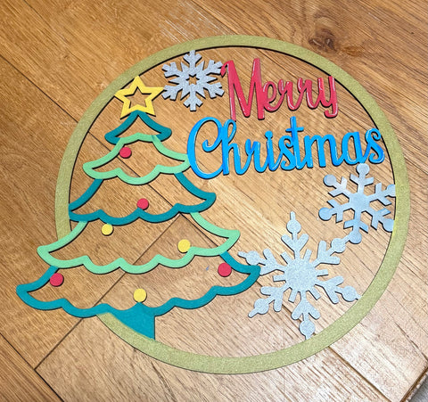 MDF Christmas wreath kits, highland cow, merry Christmas tree and happy holidays tree