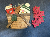 MDF finished sample, basket and inter changeable topper, poinsettias and hot cocoa