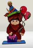 MDF Highland Cow with Balloons