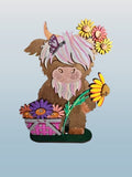 MDF Highland Cow With Flowers