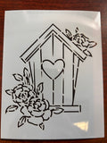Tall birdhouse stencil with flowers