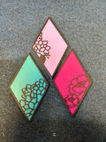 MDF diamond floral wall art - set of 3