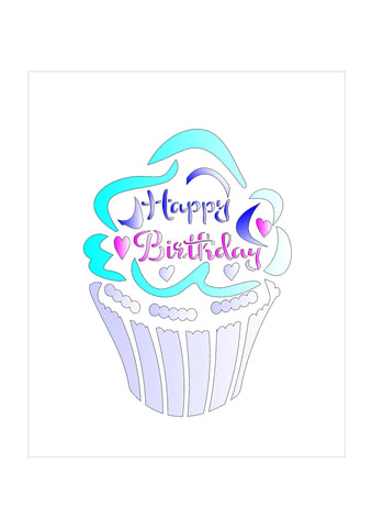 Happy Birthday Large Cupcake Stencil