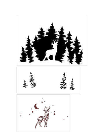 3 Layer Deer and Trees Stencils