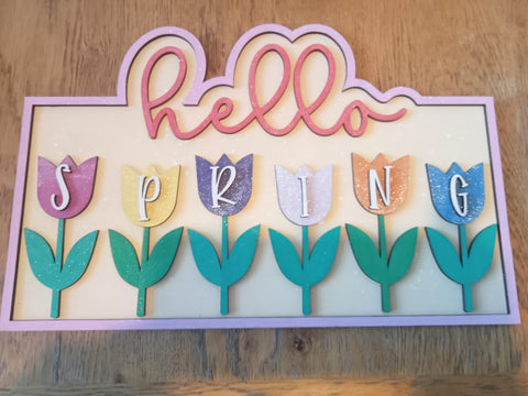 MDF Hello Spring Tulips plaque