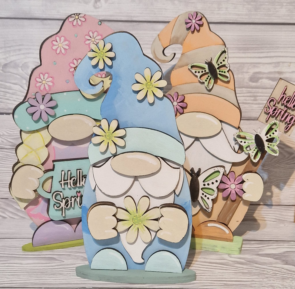 Mdf Spring Vert Sentiment MDF - set 3 Spring gnomes – Glitzcraft
