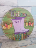 MDF Wellingtons - welcome spring plaque
