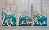 MDF Welcome Beach Plaque - set of 3 - Multi layered