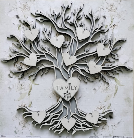 MDF Family Tree with 10 Hearts and 1 large Heart
