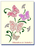 Butterfly Stencil - 4 Butterflies on a plant - Mylar Stencil