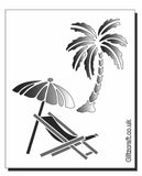 Deckchair parasol and pam tree stencil for holiday cards and crafts