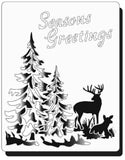 Seasons Greetings deer and trees Winter scene - Mylar Stencil