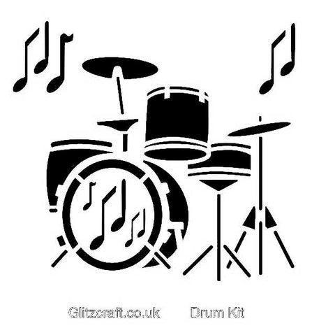 Drum kit Stencil - drums and musical notes for stencilling 