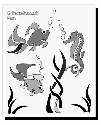 Goldfish guppy and seahorse stencil for cards and crafts