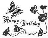 Happy Birthday Stencil with Poppy and Butterfly
