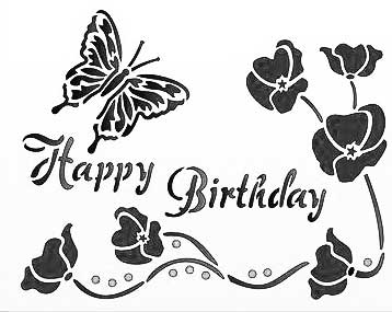 Happy Birthday Stencil with Poppy and Butterfly