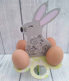 MDF Easter Egg holder ready to paint - with bunny in the centre. Holds 6 small eggs. Ideal for Easter Crafts