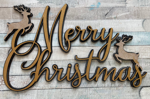 CLEARANCE -MDF Merry Christmas Reindeer Wall Sign