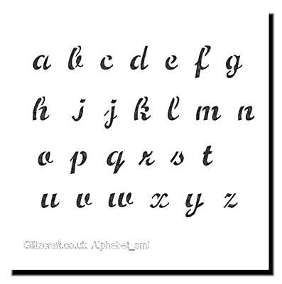 Stencil of the Alphabet in lowercase in a cursive style a-z 