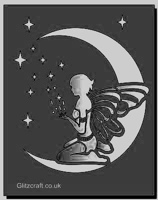 Fairy sitting on the moon with moon dust/twinkles stencil for card making and crafts