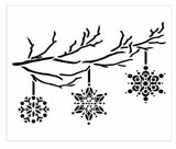 Hanging Snowflakes -3 hanging from a branch - mylar stencil template