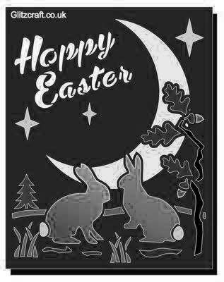 Hoppy Easter Moon Stencil  Stencil with two rabbits and the moon in the background for card making and crafts