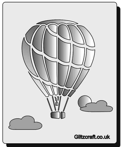 Up in the Air Hot Air Balloon Stencil  Hot air balloon floating among clouds on a stencil for card making