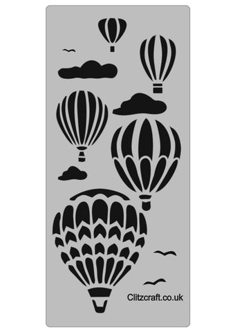 Five Hot air balloons and clouds on a stencil for card making
